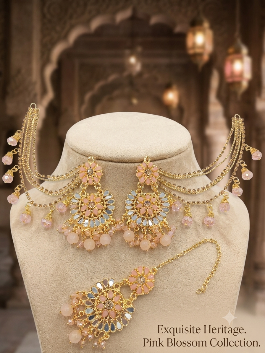 New collection Fashionable Stylish designs Kundan Jewelry Earrings with tika with sahara for beautyfull girls00108.