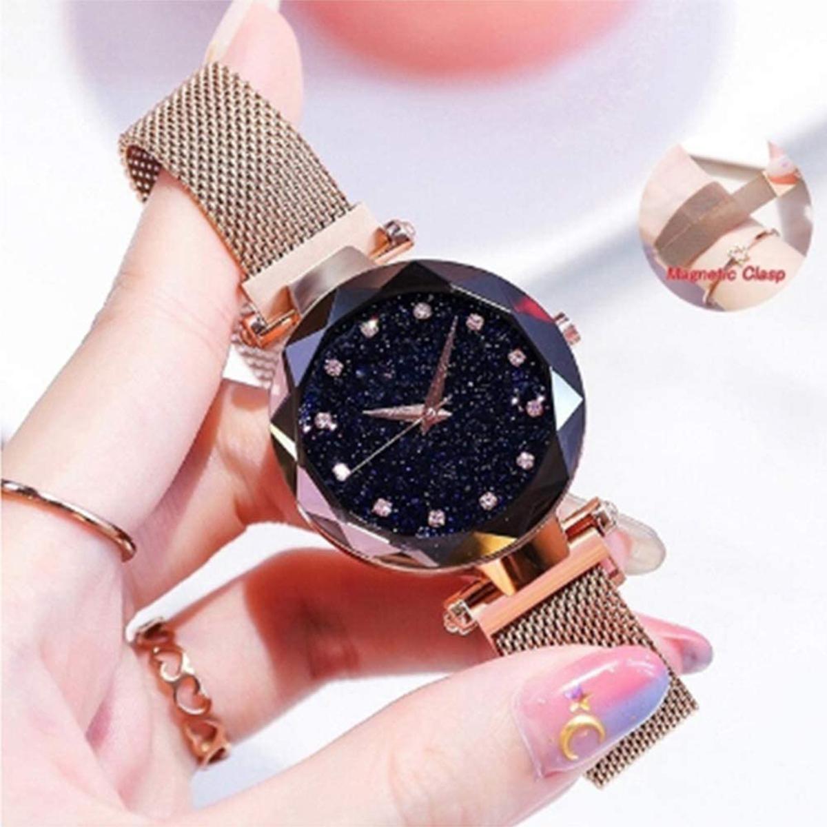 Luxury ladies watch magnet stainless steel mesh with starry fashion diamond female luminous shining quartz watch relogio feminin