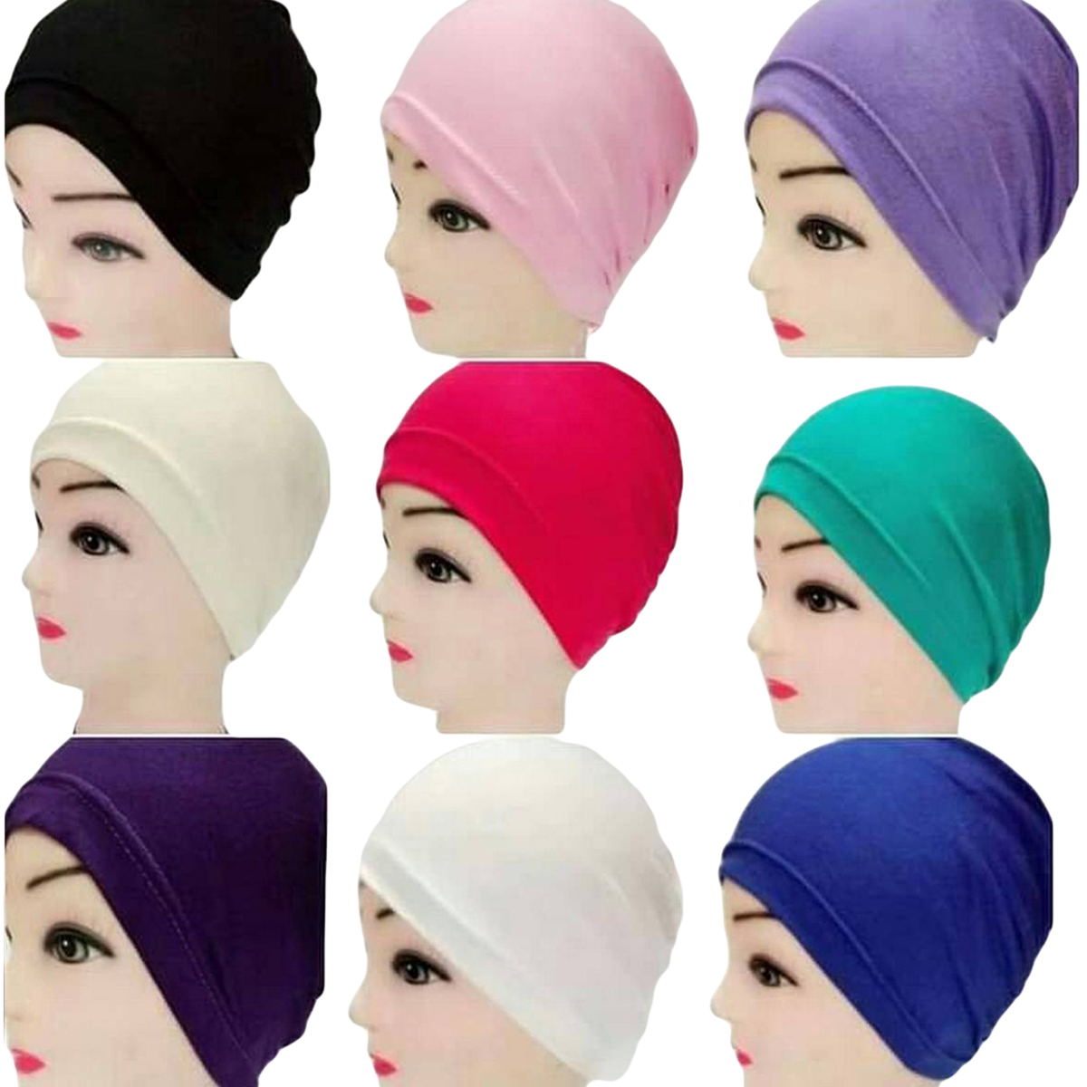 Pack of 3 Plain Muslim Headscarf Inner Hijab Caps Wraps Women Islamic Under Scarf Ninja Scarf Stretch Cotton Bonnet Caps