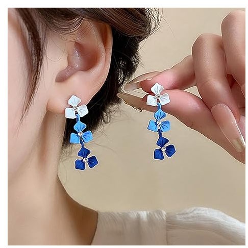 Flowers Dangle Gradient Bloom Crystal Earrings  Women/Girl