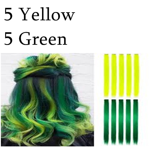 10Pcs Green & Yellow Straight Synthetic Clip Hair Extensions