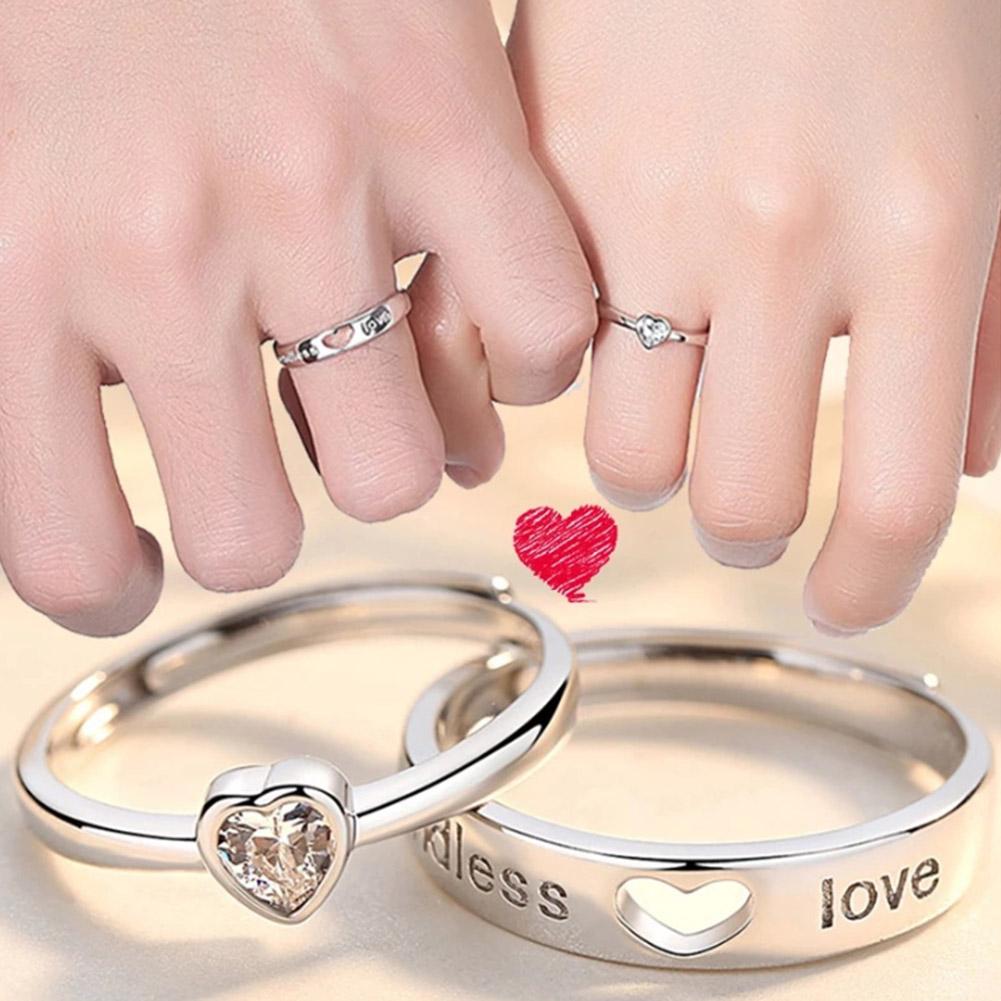 His and Her Heart Couple Rings Adjustable Lover Rings Engagement Wedding Rings Band Friendship Matching Rings Gift