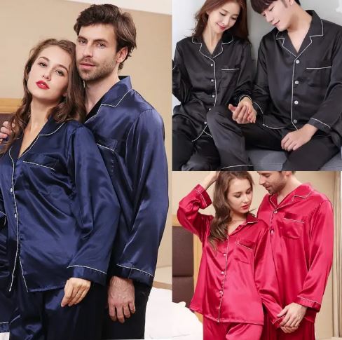 New Satin Silk Couple Night Suit (Night Wear) One Suit For Men And One Suit For Women