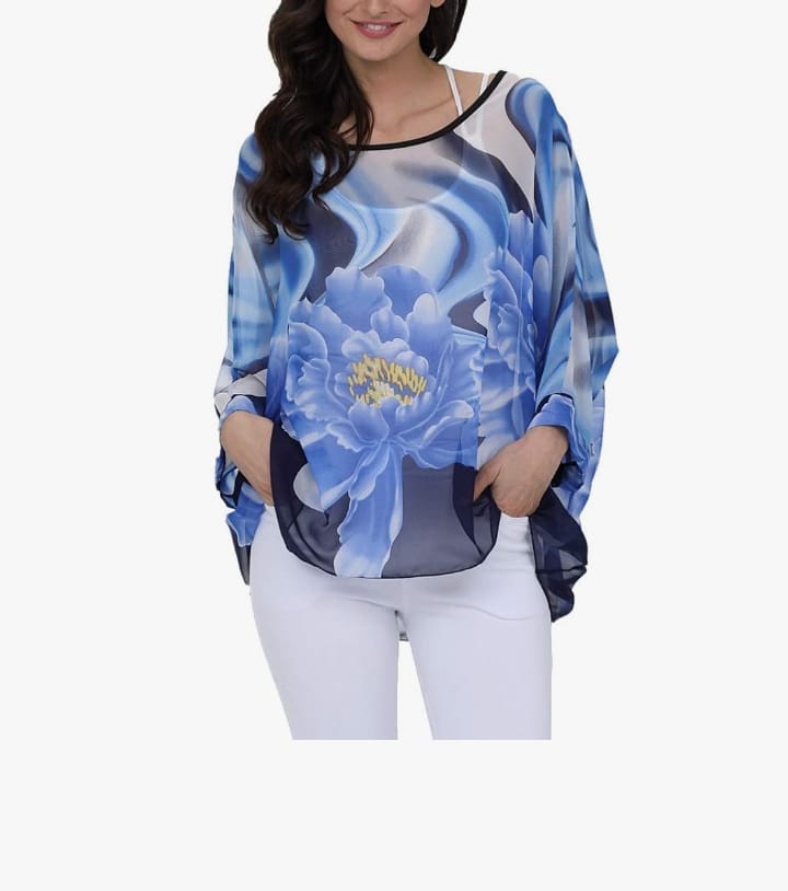 Cestyle Womens Flowy Blouses Dressy Chaffon top Lightweight Mesh Poncho Tops price in Pakistan