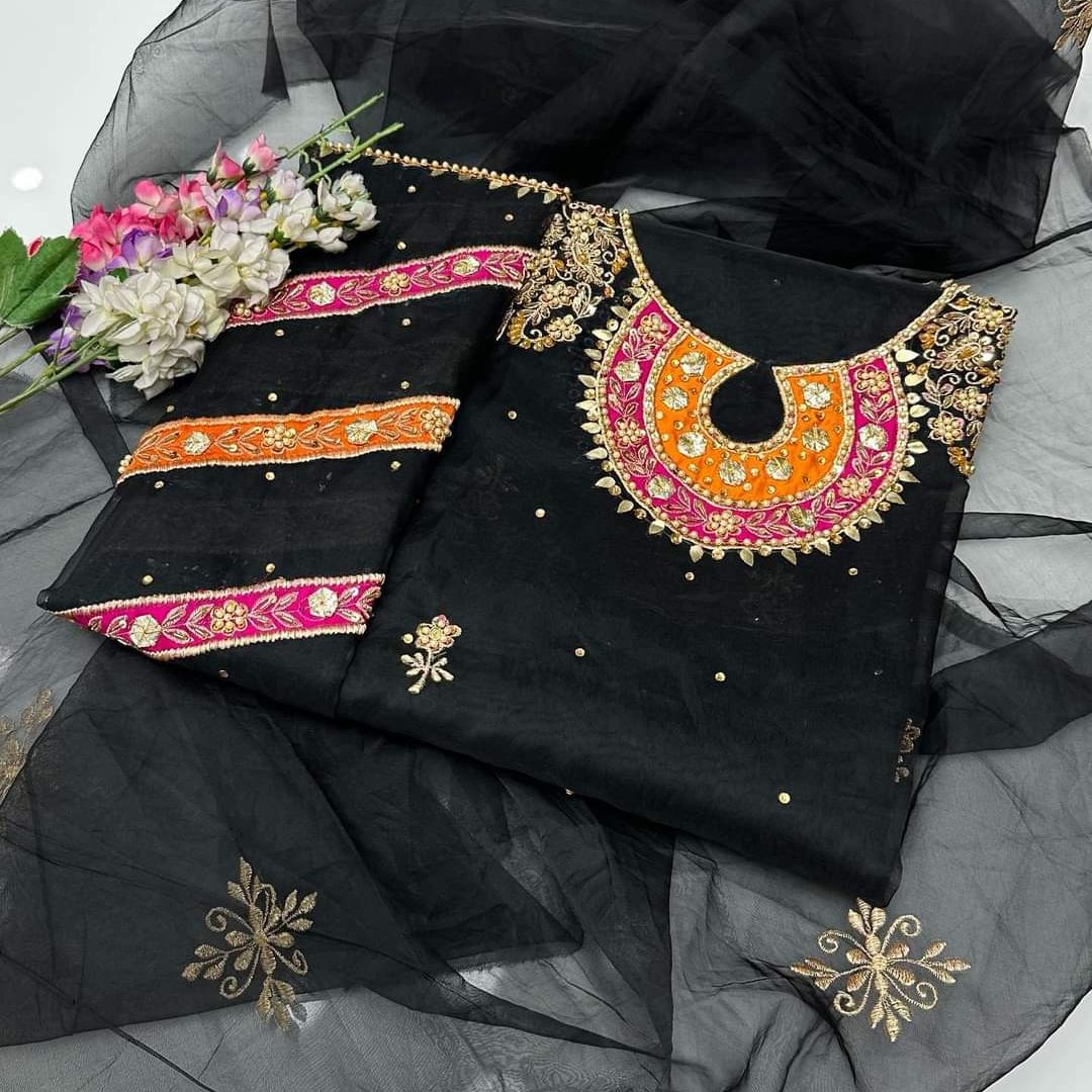 Fancy collection organza shirt and dupatta beautiful work gala