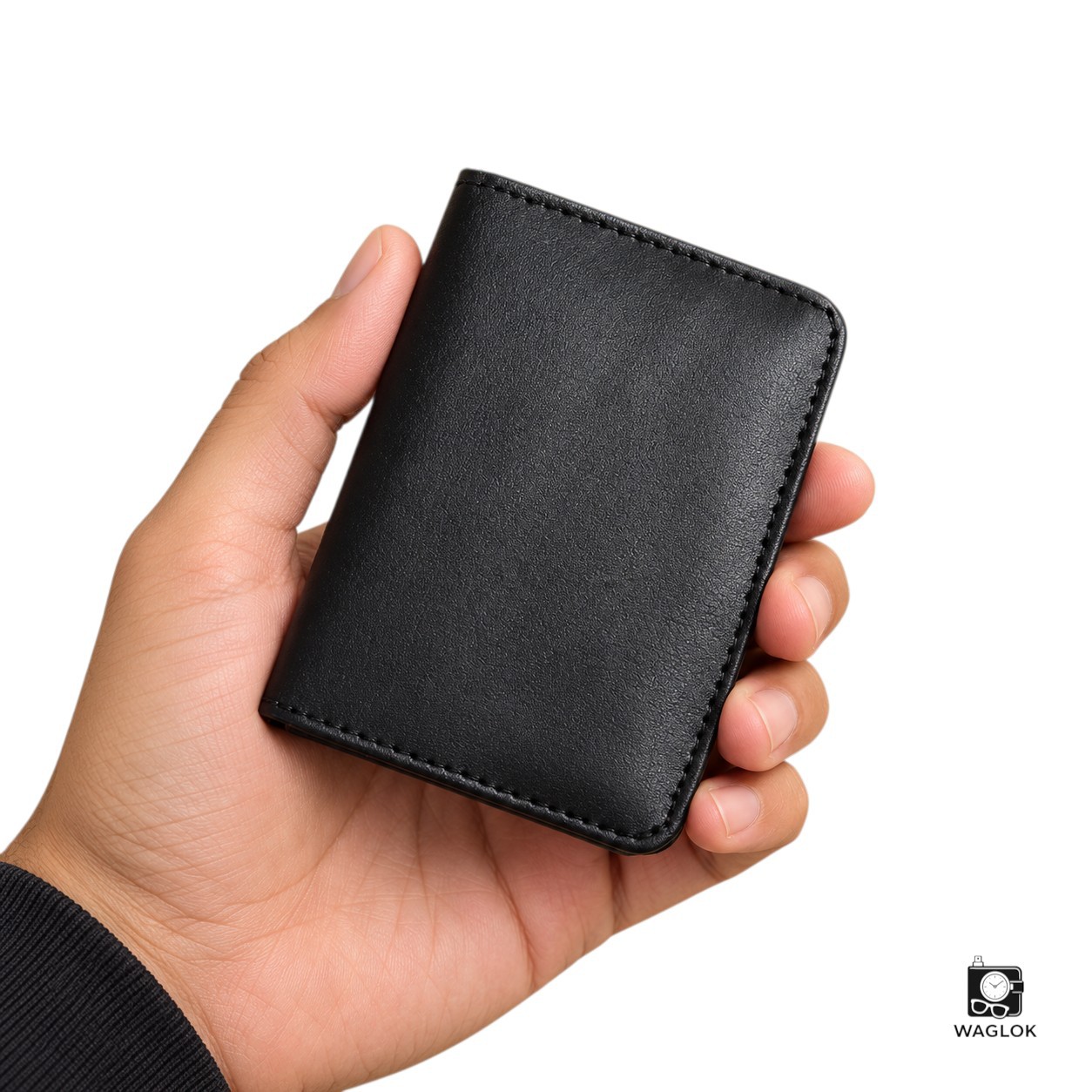 Korean Mini Cow Leather Wallet for Men – 5 Card Slots, Transparent ID Window & Tuck Lock