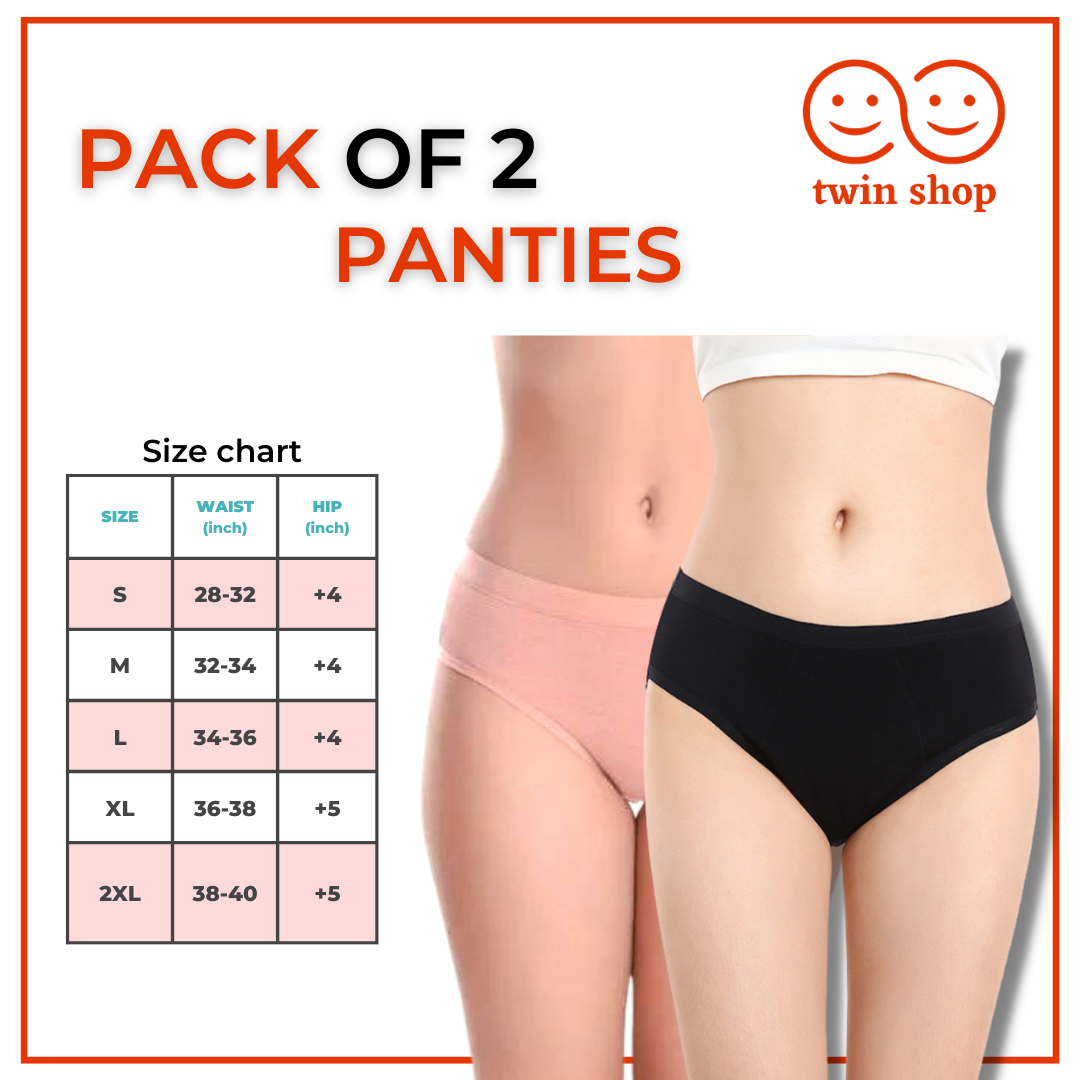 Twin Shop Pack of 2 Underwear Panties for Girls Women Soft Cotton Silk Panties for Girls Black-Skin Color
