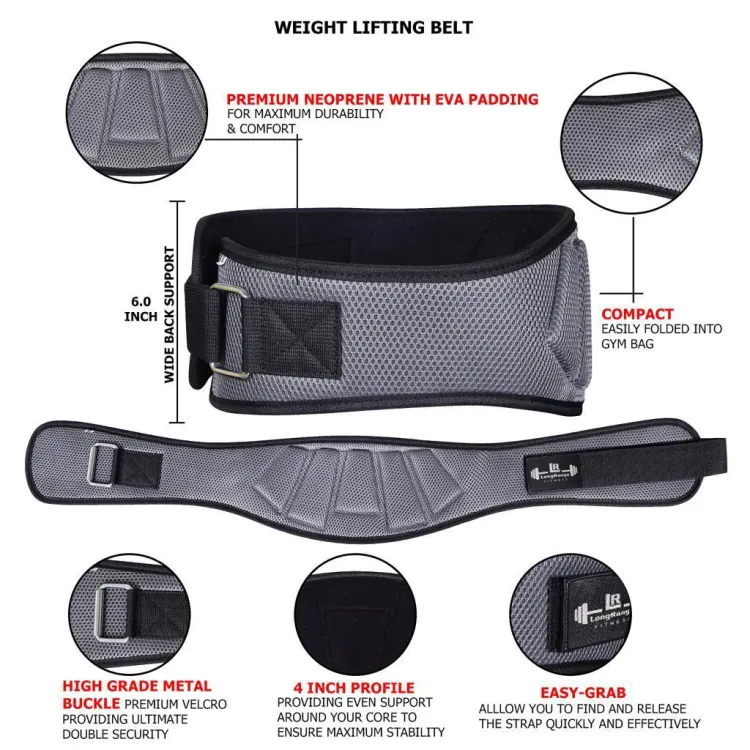 Weight Lifting Belt Gym Training Fitness Workout 6'' Double Back