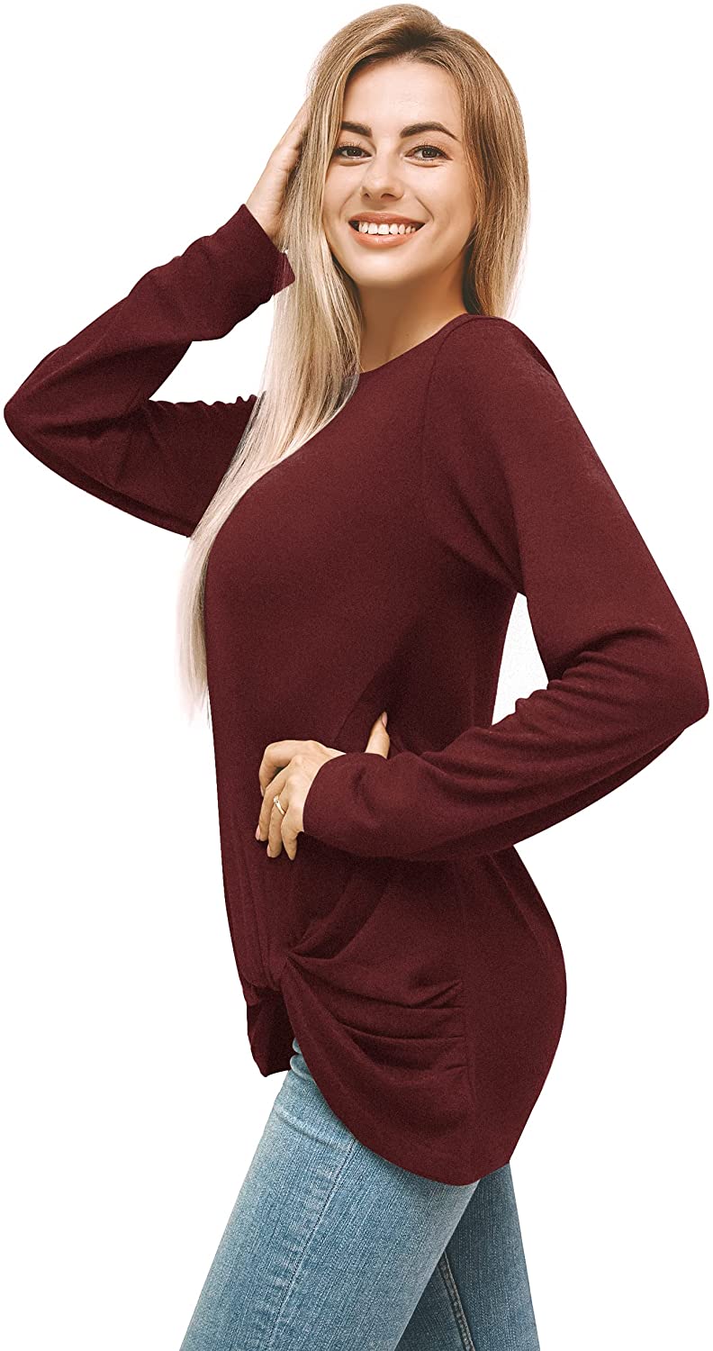 Fast Forward Women’s Tunic Blouse Twist Knot, Long Sleeves T Shirt, Loose Fitting Pullover Tops