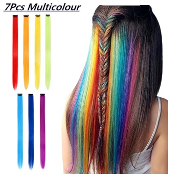 Pack of 7 Colored Clip In Hair Extensions 20 Inches