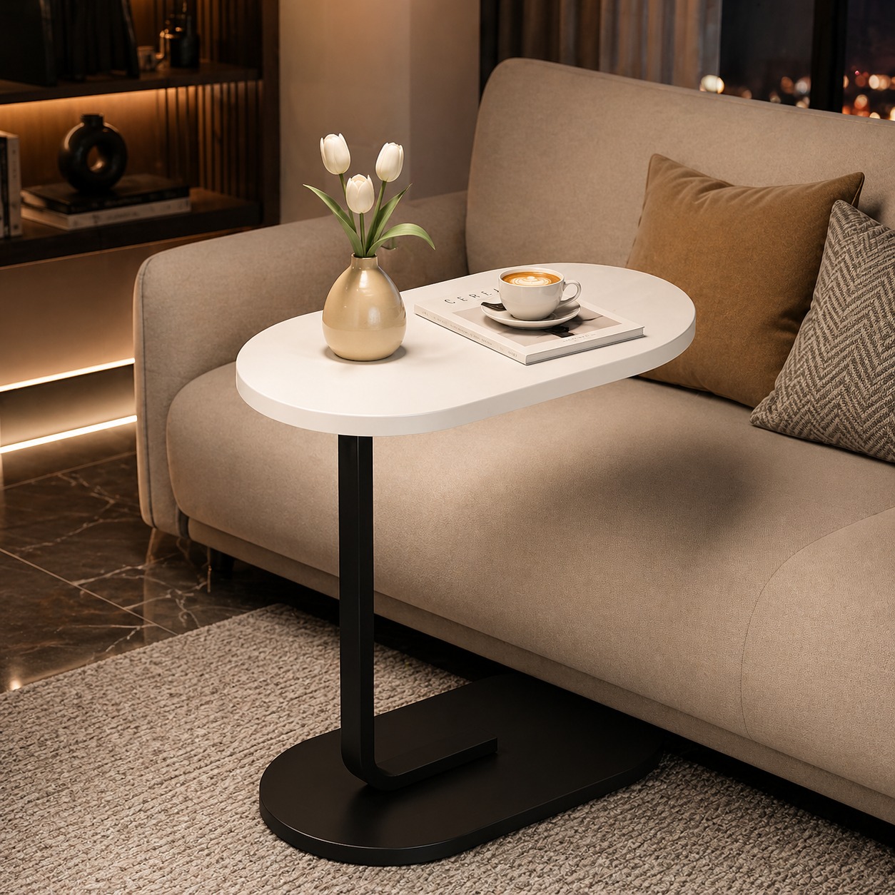 Oval Shaped Table 'C' Shaped Wooden Table for Sofa, Bed & Living Room | C Shape Laptop & Study Side Table | Solid Wood Table for Couch