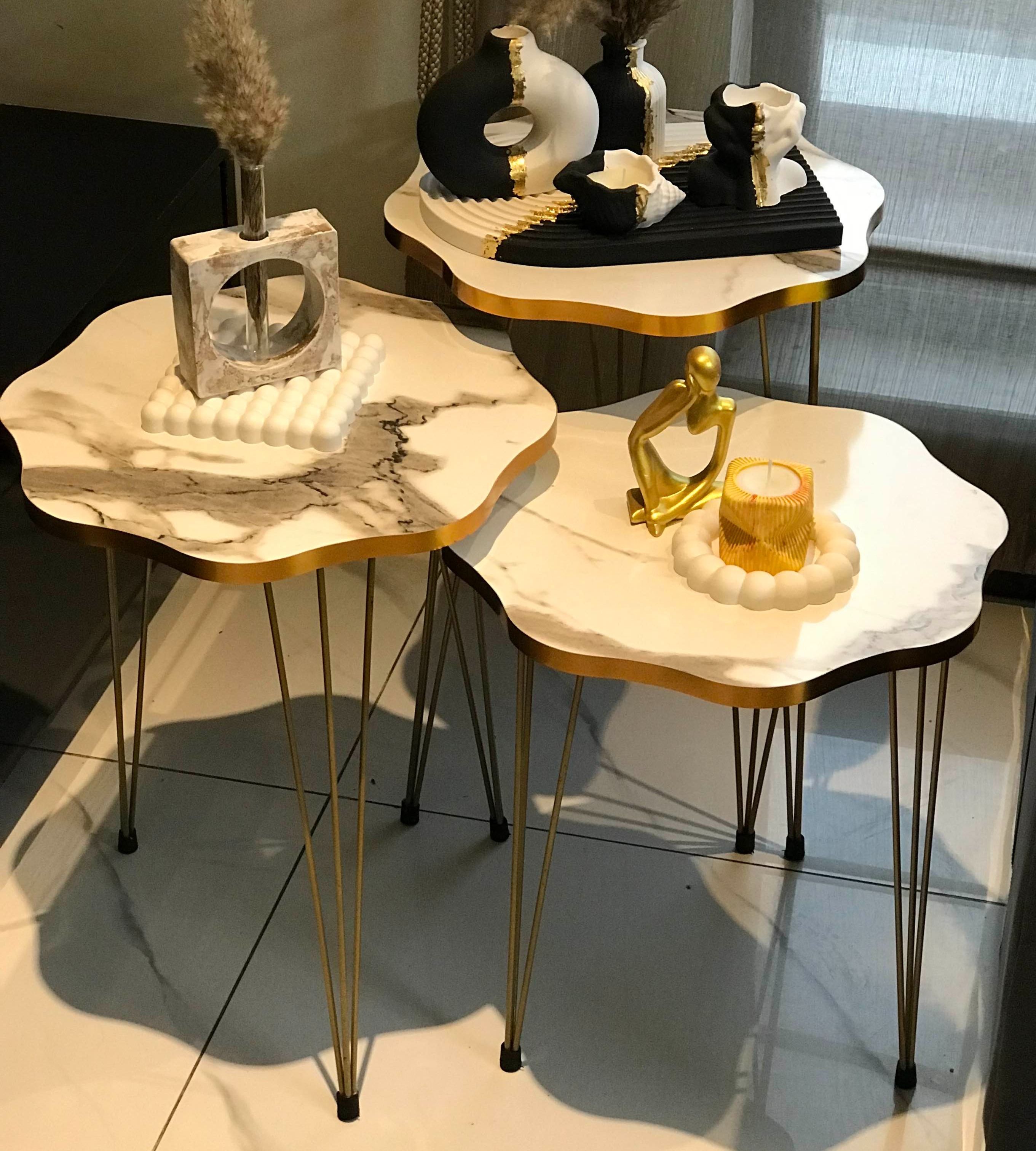 1 Pcs / 2 Pcs / Set of 3 Coffee Table - Mdf Wood Daisy Nesting Table With Metal Stand Set of 3 Round table Table Decoration coffee table Daisy coffee table dining table Nesting table set Side Table Coffee Table nesting table Decor - Set Of 3 Side Tables