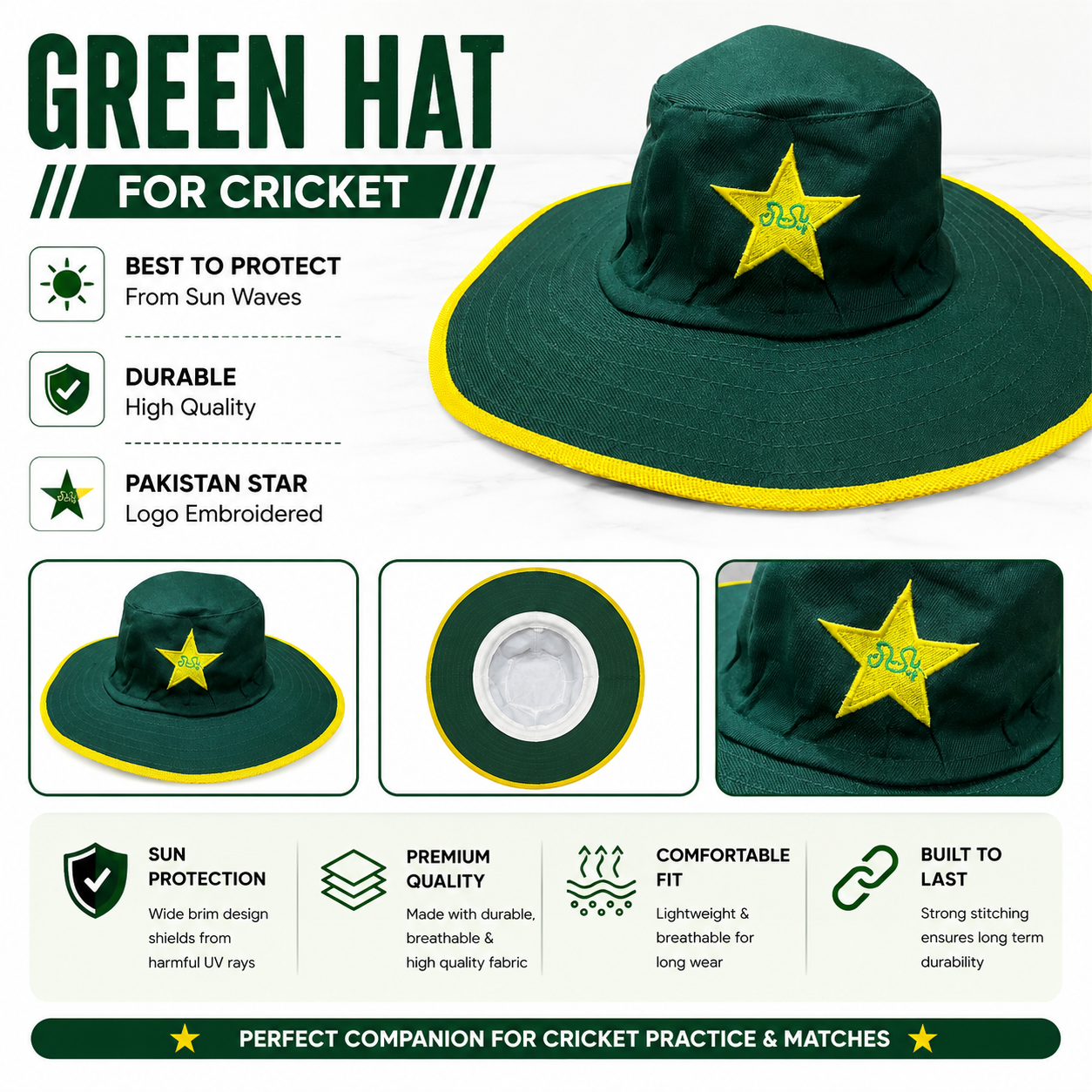 Cricket Hat | Comfortable Cricket Cap for Men & Women | Breathable Sun Protection Cricket Hat | Stylish Sports Cap for Cricket Players