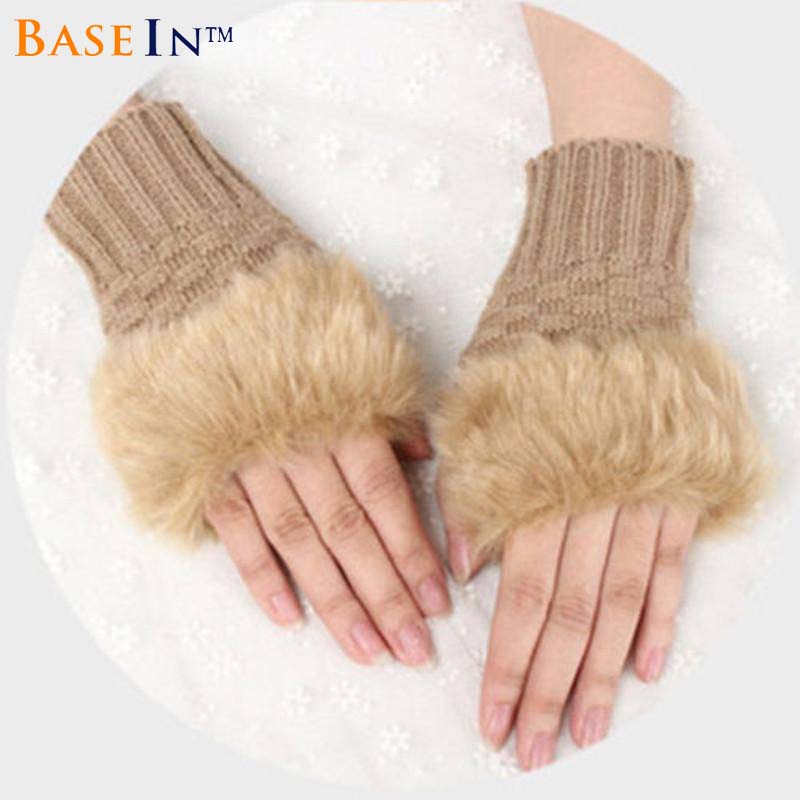 Women Gloves Plush Faux Knitting Wool Keep Warm Fashion Short Mitten Fingerless Girl Half Finger Winter Warm Glove