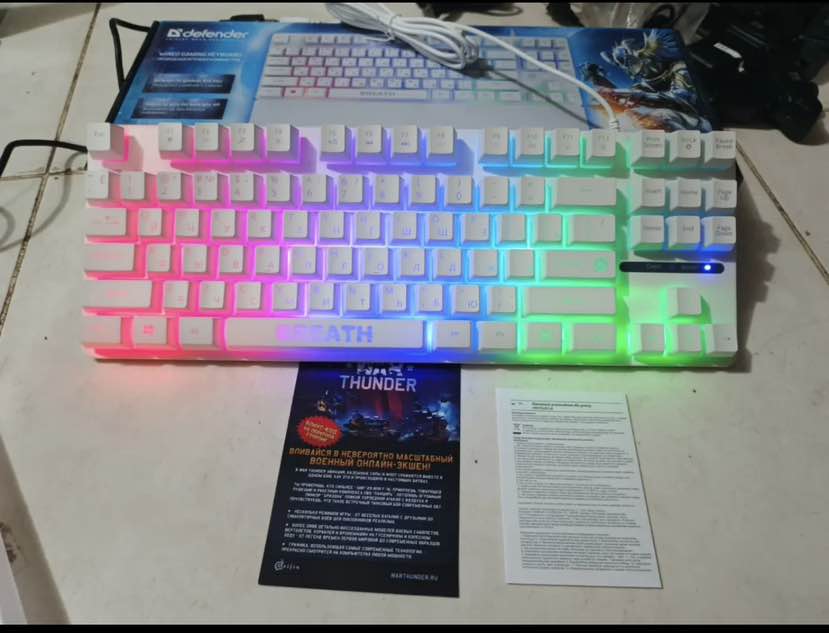 Defender BREATH semi mechanical RGB  keyboard USB wired keyboard for pc & laptop with wirst pad 87 Keys full Rgb