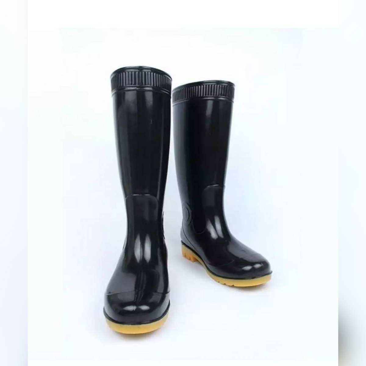black rubber rain boots