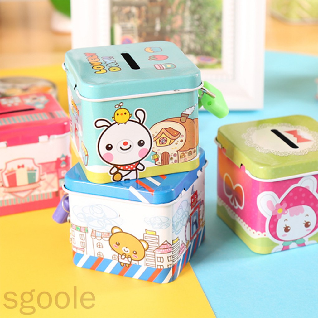 4pcs Coin Box Toy Cartoon Money Bank Tinplate Xmas Party Favor 激安な