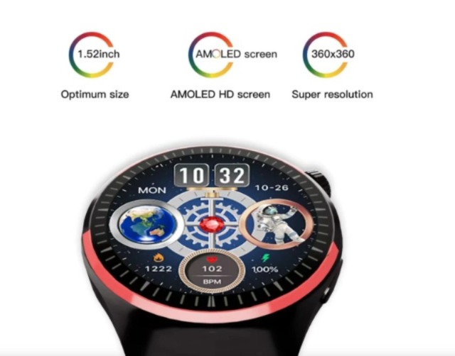 Wearfit Pro HW10 Smartwatch with 360° Resolution AMOLED Screen, GPS, NFC, Heart Rate, Bluetooth, IP68 Water Resistant - Elegant Design