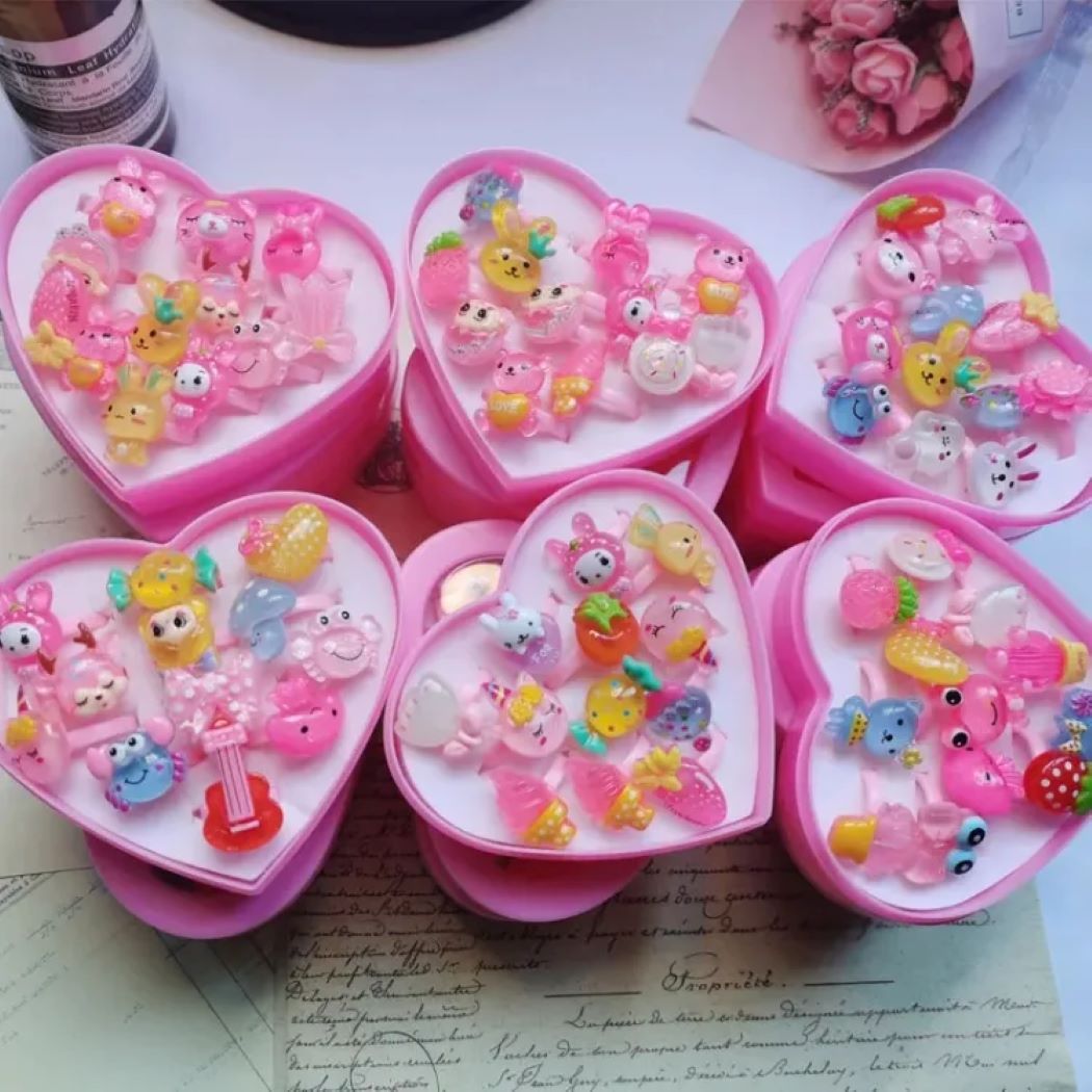 Kids Fashion Jewelry Set with Cartoon Animal Rings, Colorful Plastic Rings for Children - 12 Pieces
