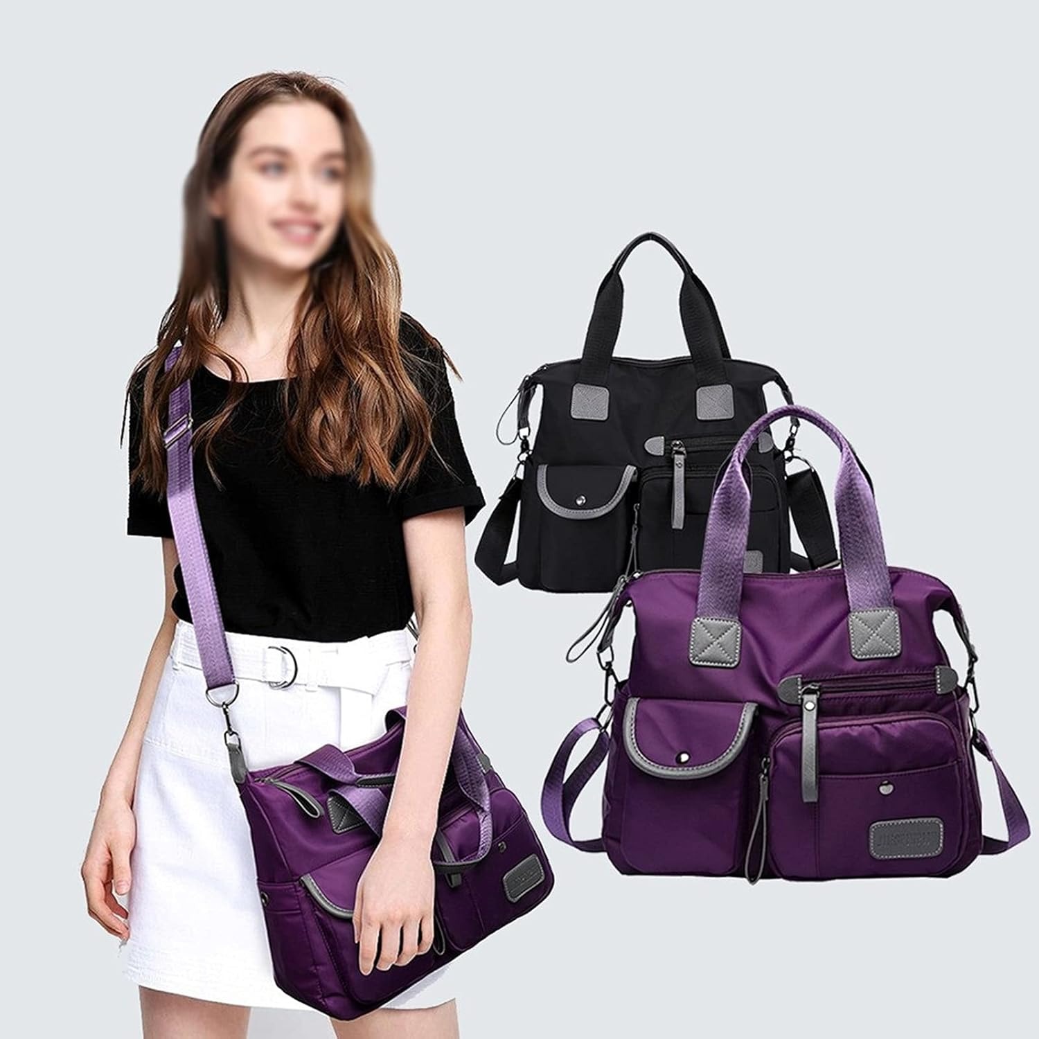 Women's Oxford Cloth Shoulder Bag – Waterproof Nylon (Purple)