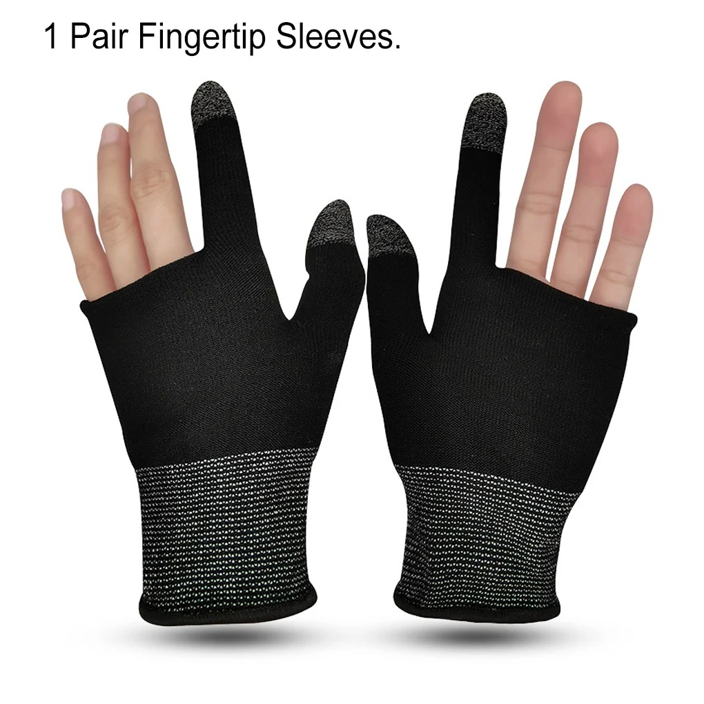 1 Pair - Two Finger Gaming Gloves Breathable Anti-Sweat Compatible For Pubg , Free Fire Touch Screen Fingertips - Full Hand Pubg Gloves Pair Triggers Fire Button Anti-Sweat Breathable Thumb Gloves Sleeve With Extra Grip for Gaming And Daily Use