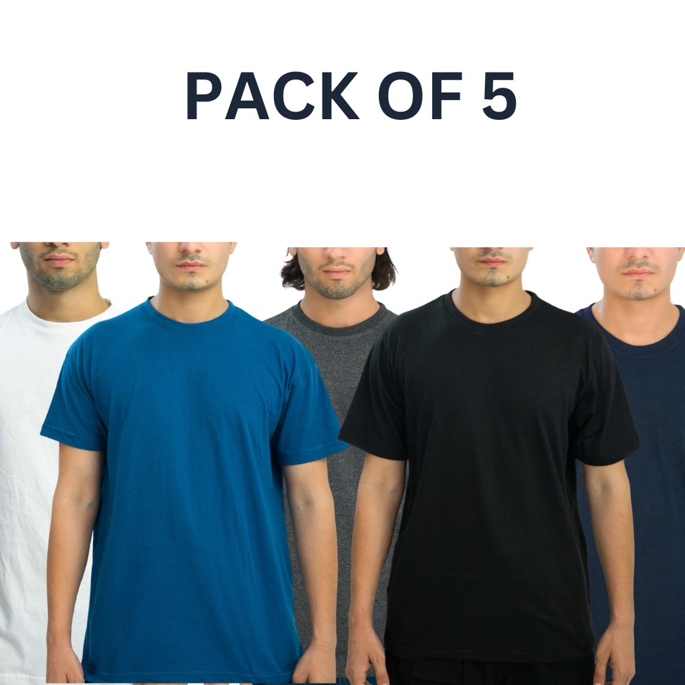 Pack of 5 Plain Cotton Half Sleeve T Shirt For Men Casual Summer Wear Soft Breathable Fabric For All Day Comfort
