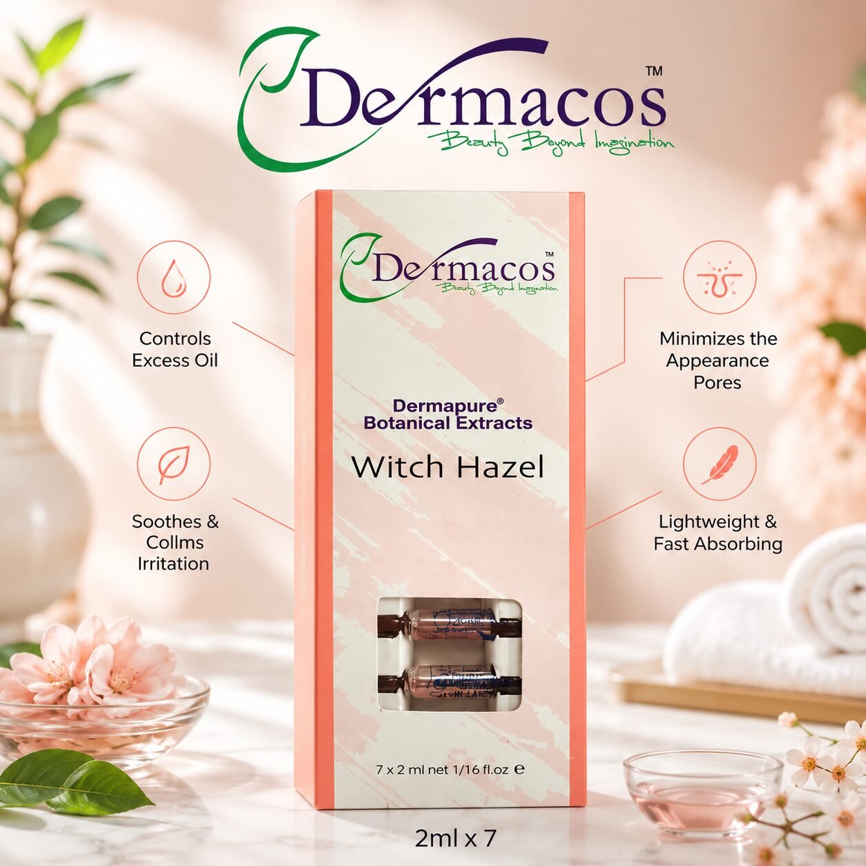 Dermapure Witch Hazel Ampoule () Pack of 7 | Skin Care Serum | 2ml