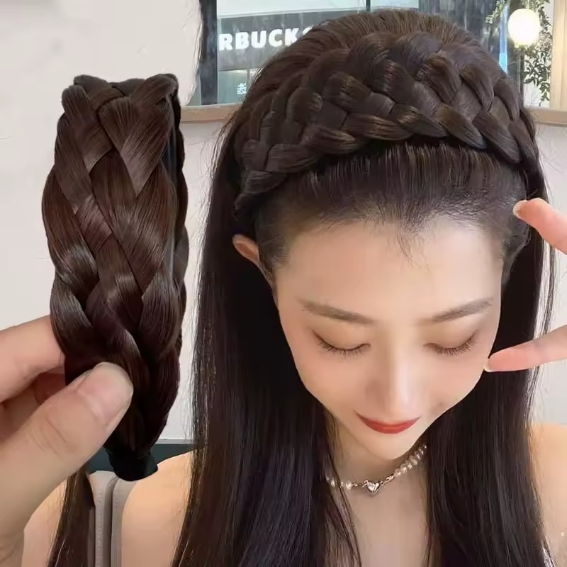 Wide Hair Accessories Toothed Non-slip Hairband Wig Twist Braid Hair Hoop Artificial Fishbone Style Braided Headband