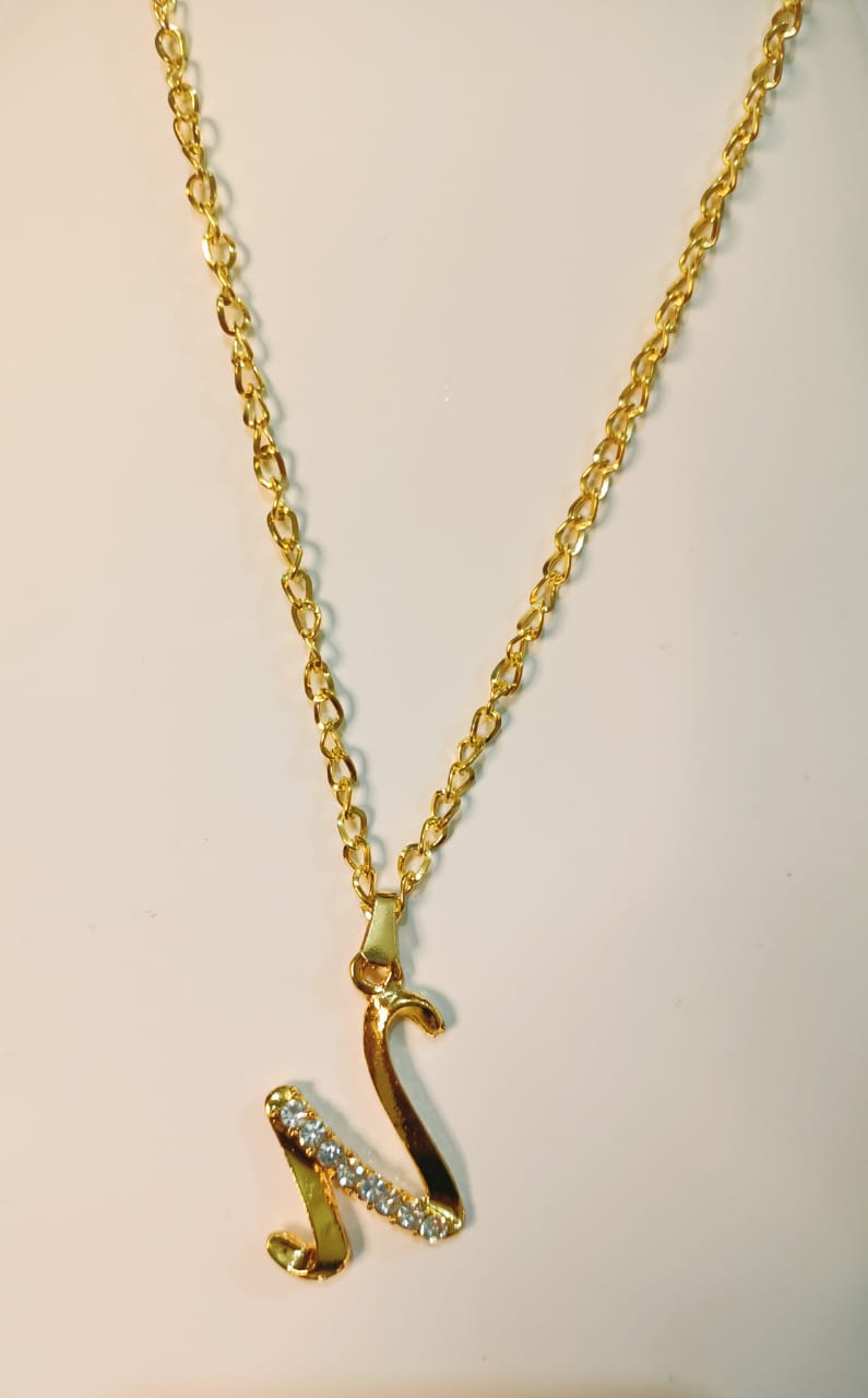 Alloy Golden Chain with A to Z Alphabet  Locket Necklace Pendants specially gift for Boys / Men / Girls / Women