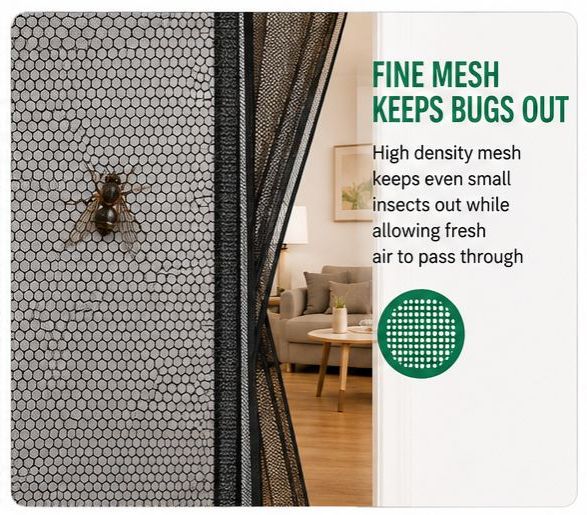 Anti Mosquito Magnetic Mesh Curtain Net 100x210cm | Automatic Closing Screen Door Curtain | Anti Insect Bug and Fly Net Partition | Breathable Striped Door Mesh for Home Kitchen Balcony and Bedroom Doors