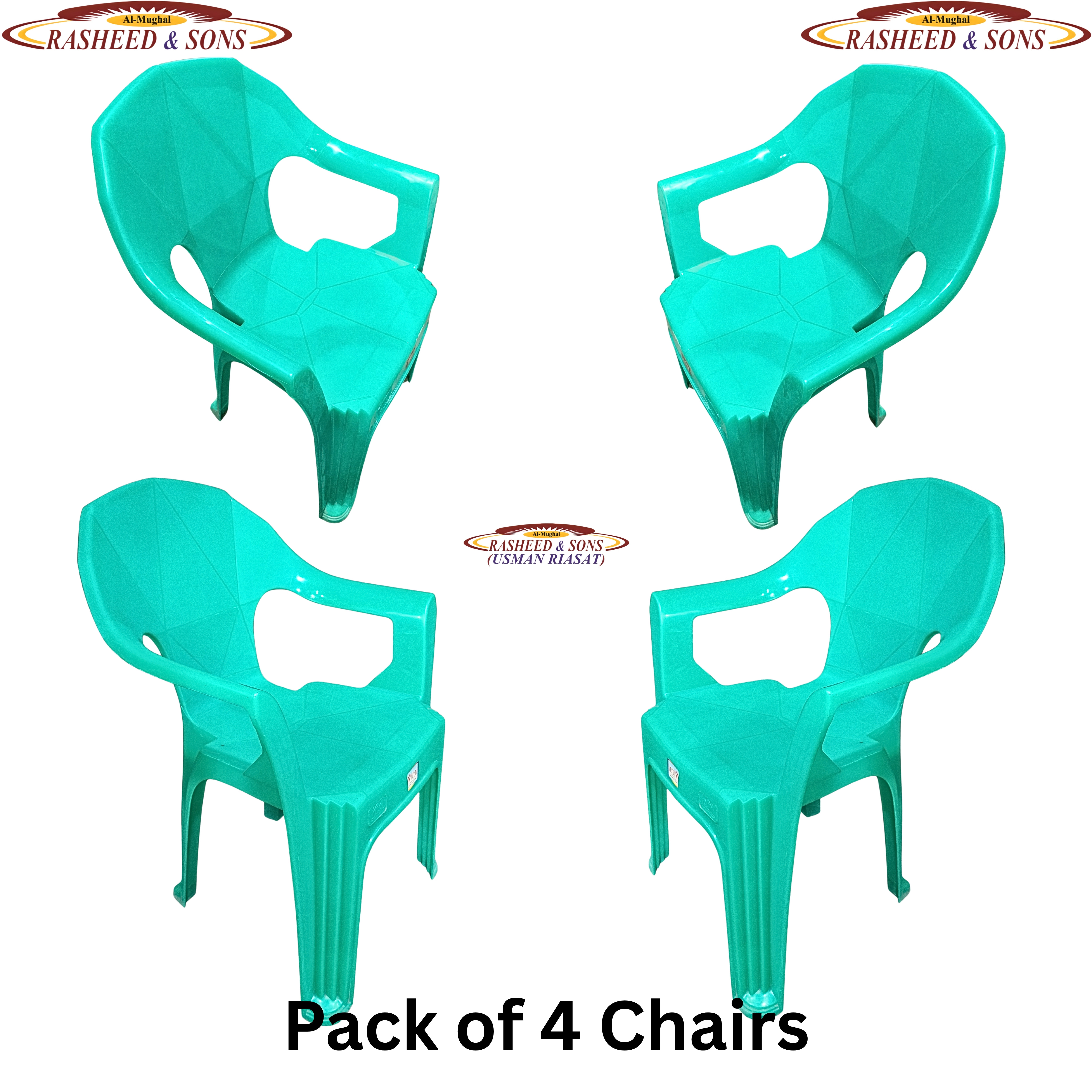 100% Pure Plastic Diamond Chair Set – Garden Patio Balcony Arm Chair – Rasheed & Sons Modern Plastic Chairs – Pack of 1, 2, 4, 6 with Fixed Table or Folding Tabl