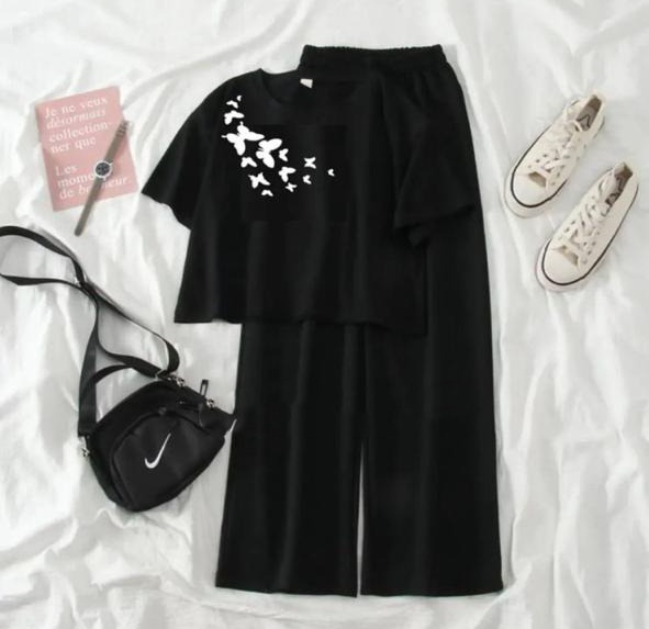Summer Printed Crop Top & Flapper Sleepwear Set for Women