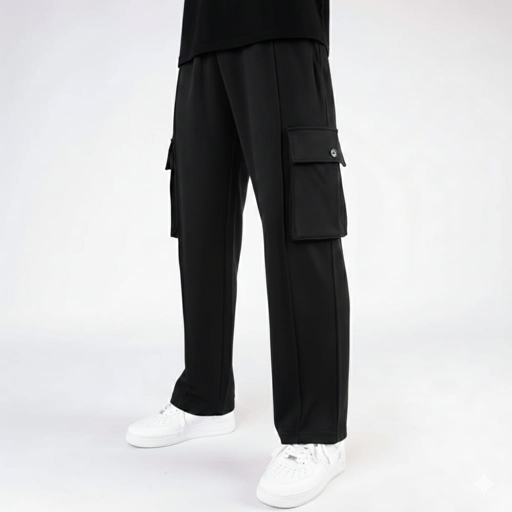 Men’s Cargo Pocket Straight Fit Summer Cotton Blend Wide Leg Baggy Cargo Trousers For Men Casual Streetwear Pants Multiple Colors