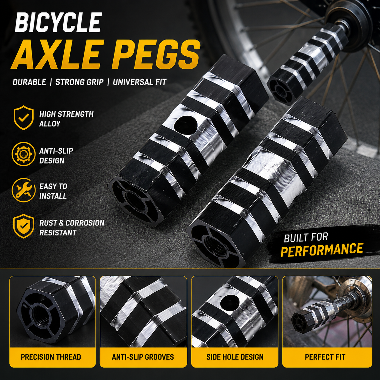 Bicycle Axle Pegs Pair Aluminum Alloy Foot Pegs for BMX MTB Mountain Bike | Anti-Slip Rear Wheel Foot Rest | Bike Stunt Pegs | Freestyle Cycle Accessories | Durable Bike Footrest | Bicycle Accessories Pakistan