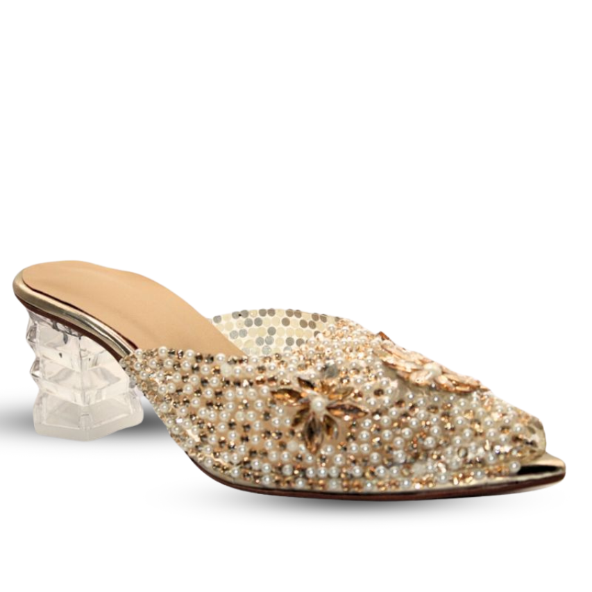 Bridal fancy heel for women/easy to wear/crystal and pearl work