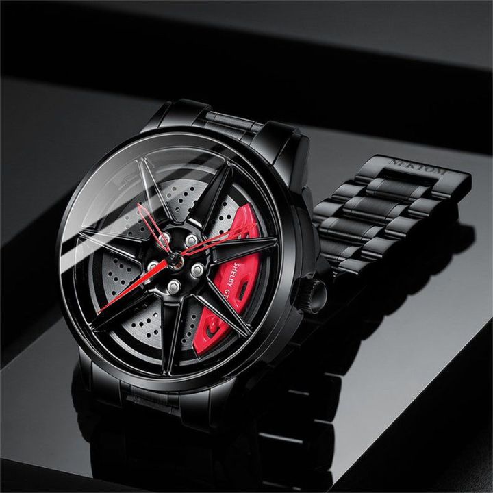 “WHEEL WATCH Premium  Men’s Wristwatch – Rotating Rim Dial, Multi-Function Modern Design, Waterproof Metal Strap”Look Like Smart Watch