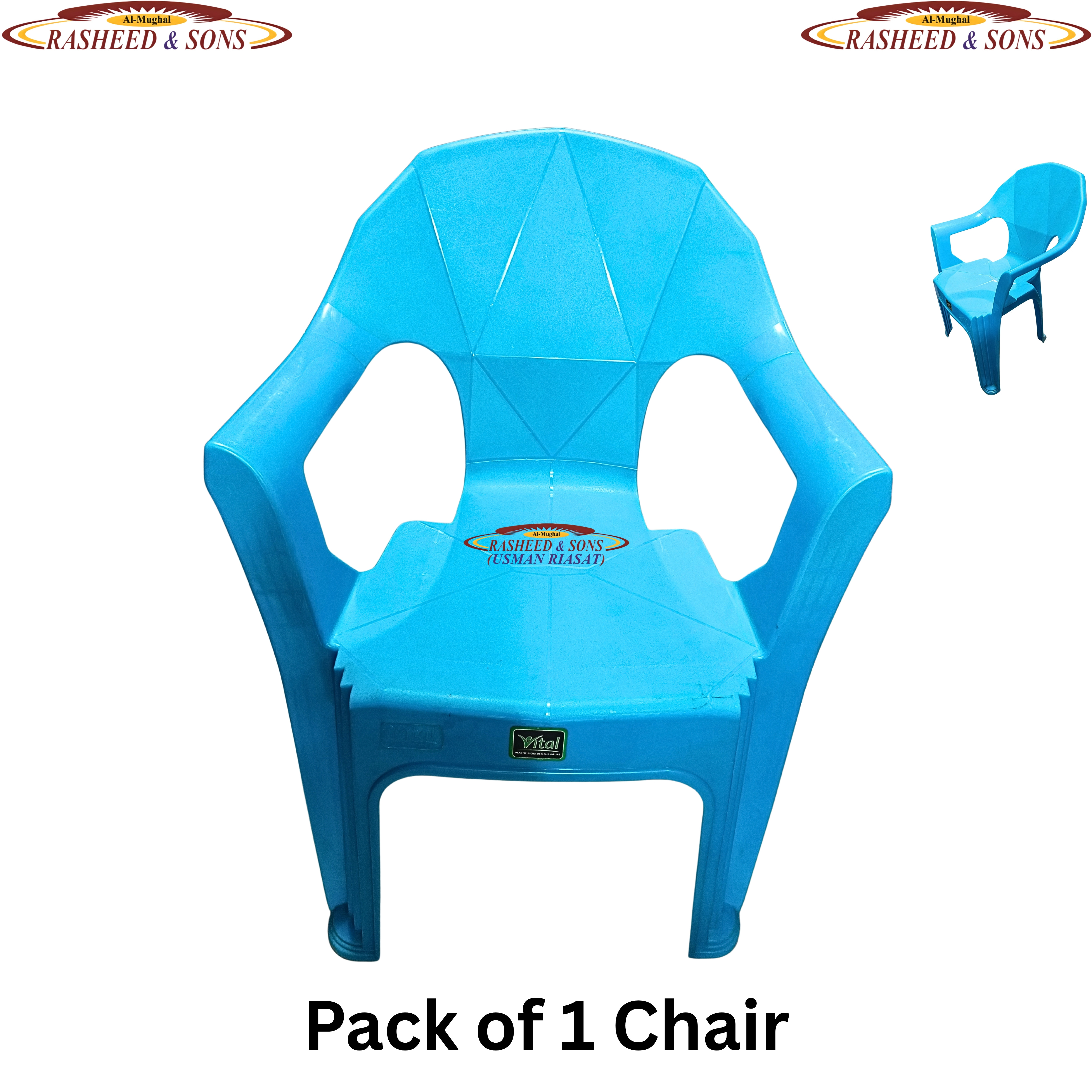 100% Pure Plastic Diamond Chair Set – Garden Patio Balcony Arm Chair – Rasheed & Sons Modern Plastic Chairs – Pack of 1, 2, 4, 6 with Fixed Table or Folding Tabl