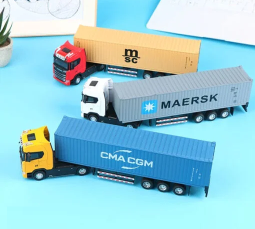 1:50 Alloy Diecast Large Truck Model Car Toy Simulation Container Toy Sound and Light Pull BackTransport Vehicle Model Kid Gifts
