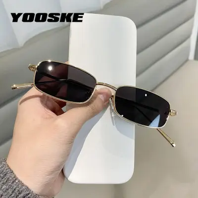 YOOSKE Vintage Small Sunglasses Men Women Red Rectangle Sun Glasses Female Male  Brand Designer Metal Eyewear UV400
