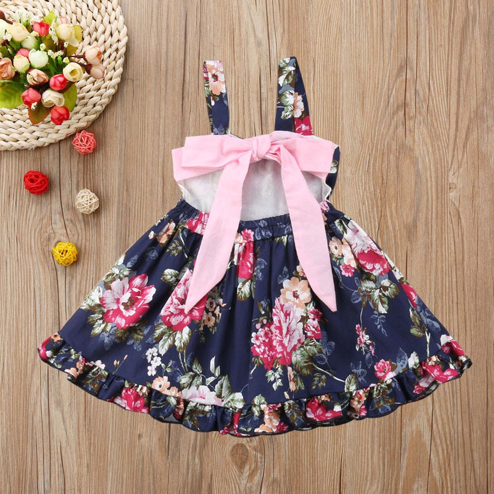 Baby Toddler Kids Girl Backless Bowknot Floral Princess Dress Sundress