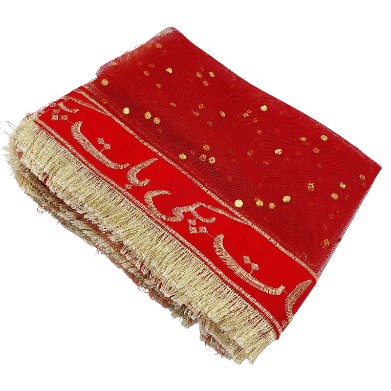 Red Net “Baat Pakki” Dupatta – Long Bridal Scarf for Nikah, Wedding & Party Wear | Elegant Net Dupatta for Engagement & Shadi Events /Bridal Red Net Dupatta for Baat Pakki, Nikah & Party Wear – Long & Elegant