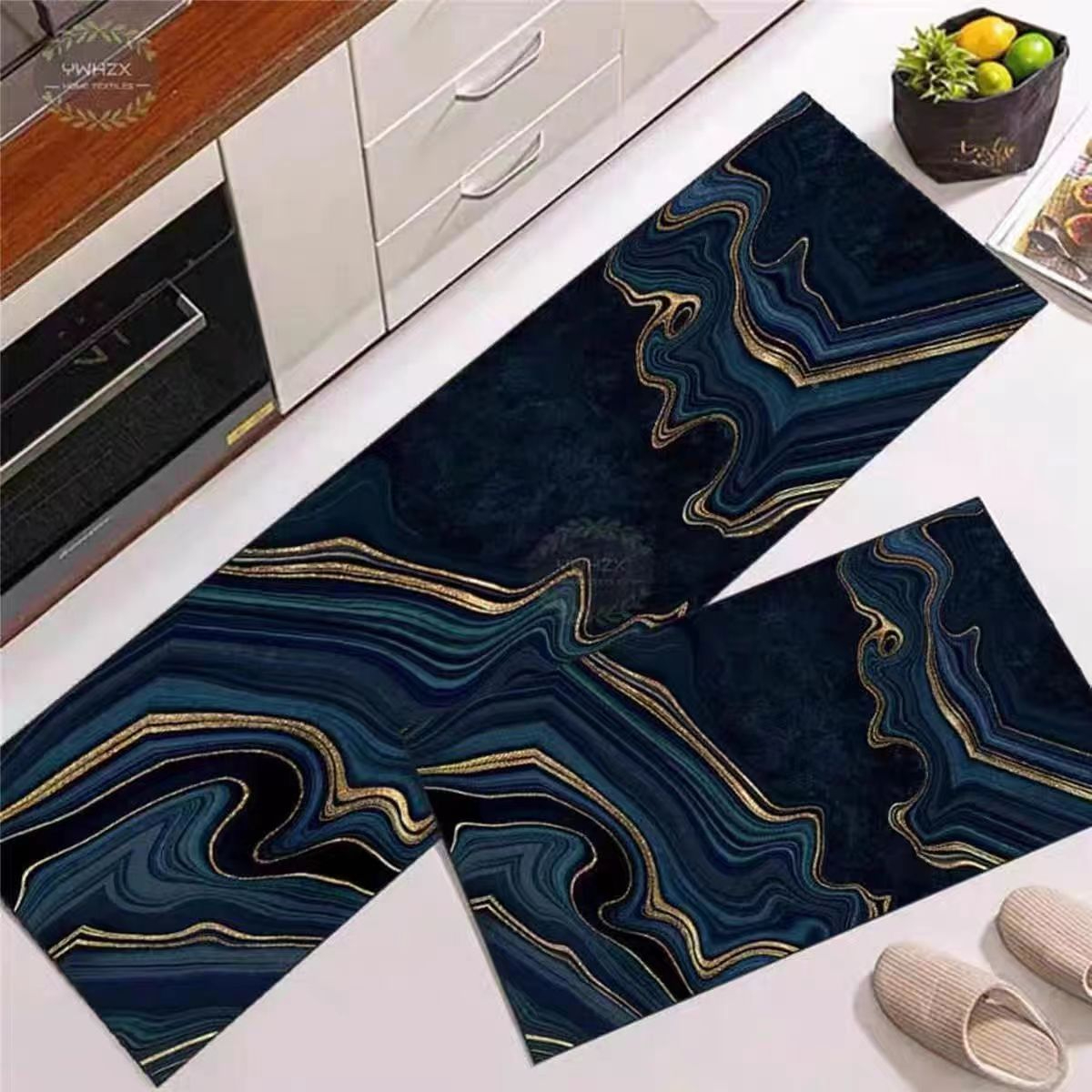 Azzin - 2pcs Kitchen Runner Mat Non Slip Super absorbent Bedroom Long Bedside Area Rug Soft Washable Carpet Bathroom Entrance Doormat