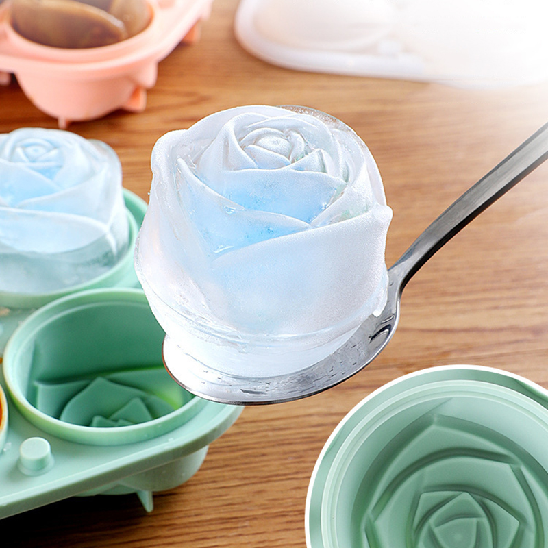 Rose Flower Shape Silicone Ice Cube Molds Ice Cream Tray Cocktails Reusable Icemaker Kitchen Accessories