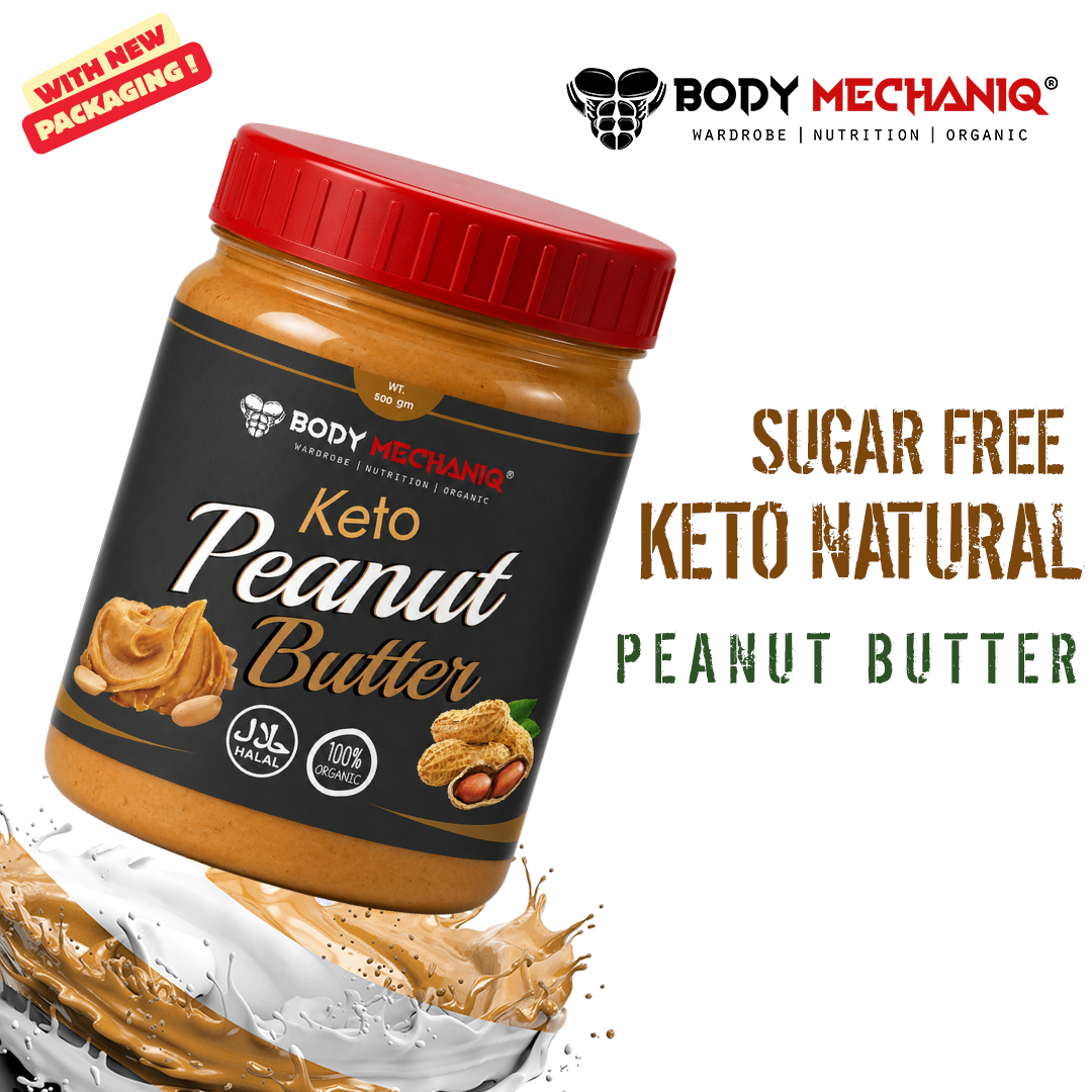 BODY MECHANIQ Organic Keto Peanut Butter 500g - Sugar-Free, Natural, Low-Fat Spread