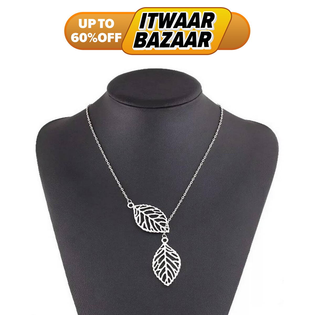 Hot sale Fashion vintage Silver Colour Double Leaf Necklace for Girls