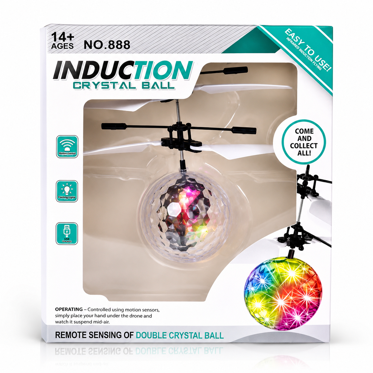 Doremon Crystal Induction Flying Ball - Interactive RC Helicopter Toy with LED Lights for Kids