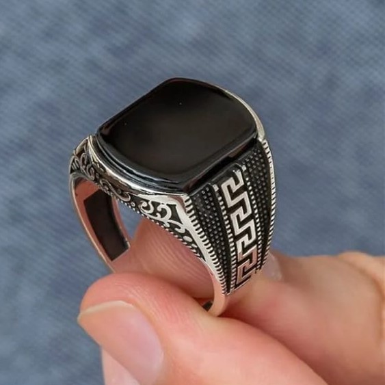Turkish style Italian Ring Black stone model for boys and men