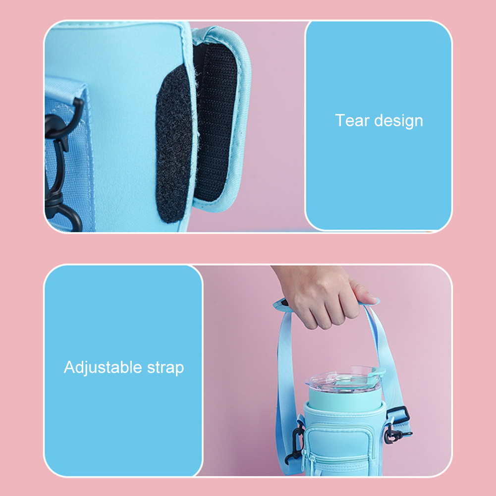 40Oz Water Bottle Carrier Bag With Phone Pocket For Stanley Quencher Cup With Handle Water Bottle Holder Pouch