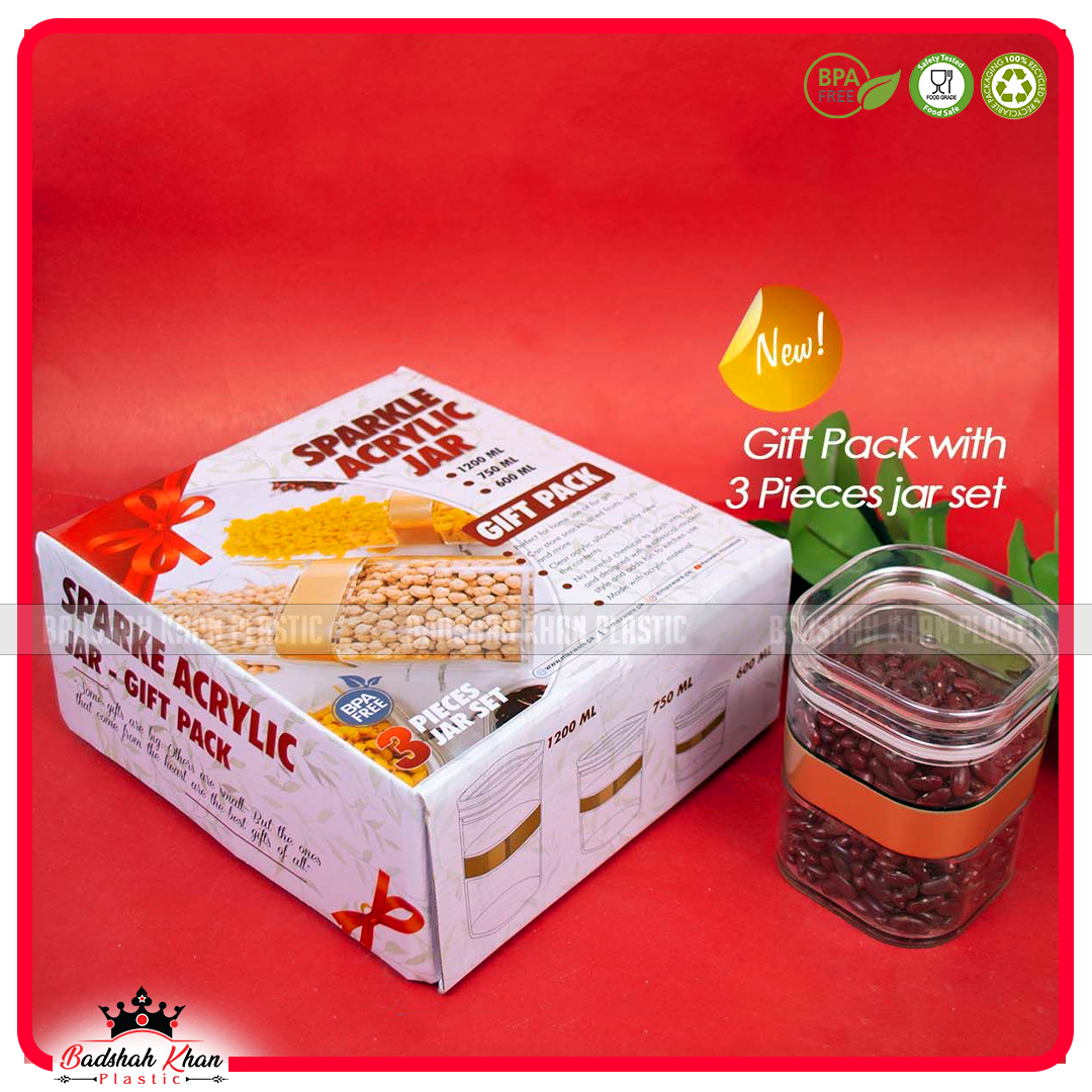 Pack Of 3 Jars For Kitchen Sparkle Acrylic Jar Spice Jar / Fridge Door Spice Jar Gift Pack