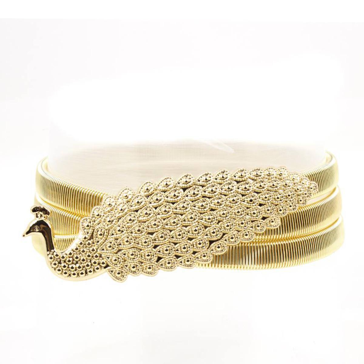 Golden peacock Shape Wedding Elastic Strap Decorative Stretchy Skinny Bridal Belt Metal Female Strap for Women Girls